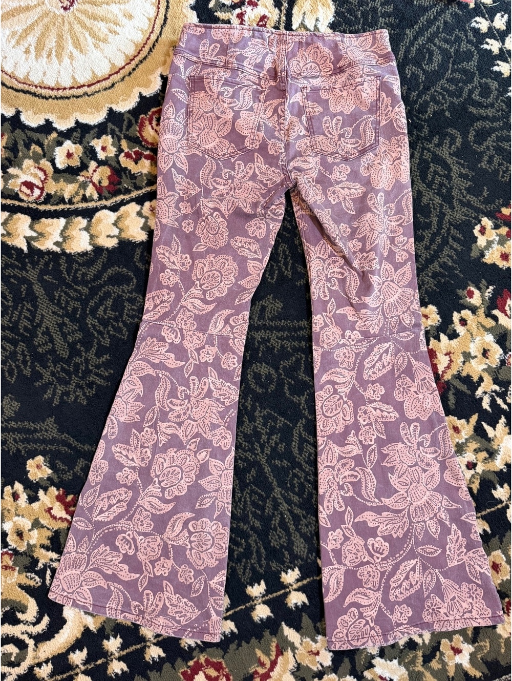 We the Free floral purple and pink boho hippie flared bell bottom stretch jeans - Picture 4 of 8